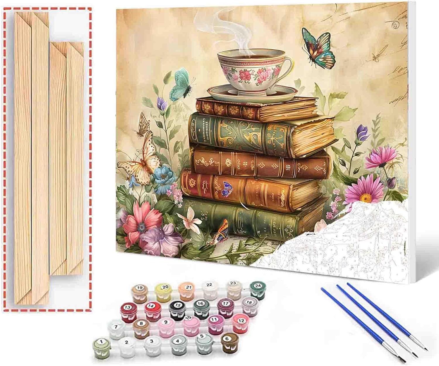 Magic Book Flowers Paint by Numbers Kits for Adult Paint by Numbers Bohemia Style Painting Kits on Canvas Drawing with Brushes and Acrylic Pigment for Home Wall DIY Framed 16x20 Inch 16''x20''(DIY Frame) Bookshelf-22