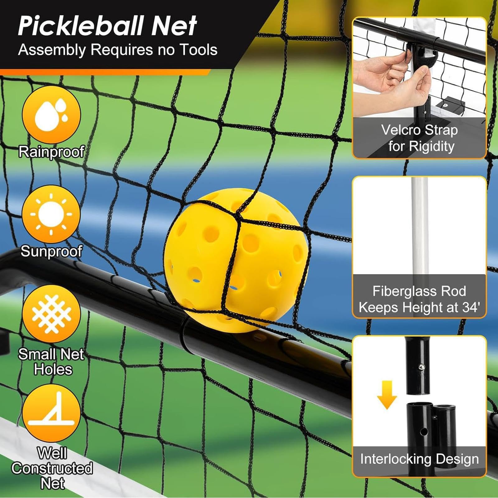 Red de Pickleball diseñada para un fácil Montaje para Parques públicos y Actividades en el Patio Trasero. Juegos grupales en Fiestas. para Sistema
