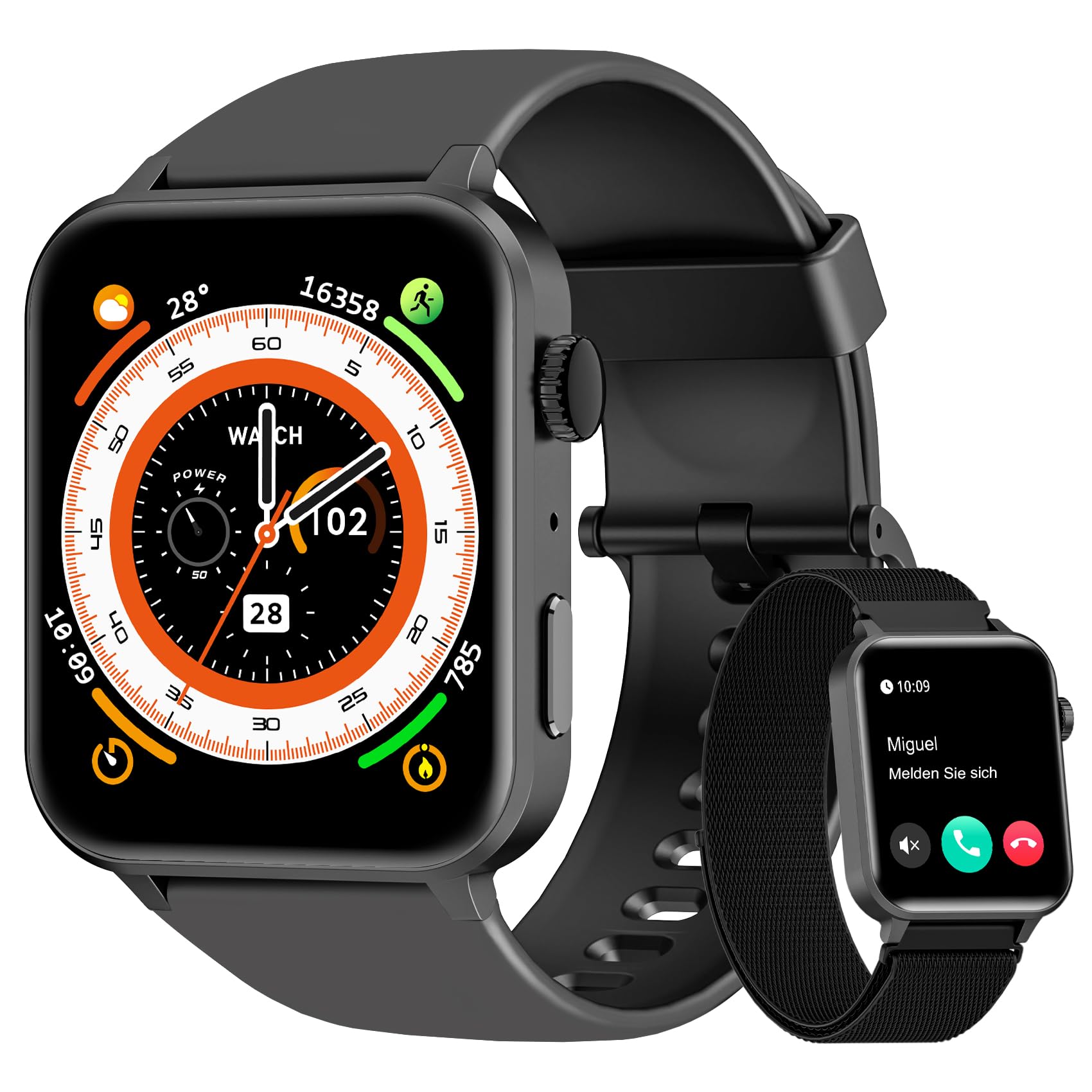 Blackview Reloj Inteligente Hombre Mujer, 1.85" Smartwatch con Llamadas Bluetooth, Oxímetro(SpO2)/Pulsómetro/Monitor de Sueño/Podómetro, 100+ Modos Deportivos Pulsera Actividad para Android iOS