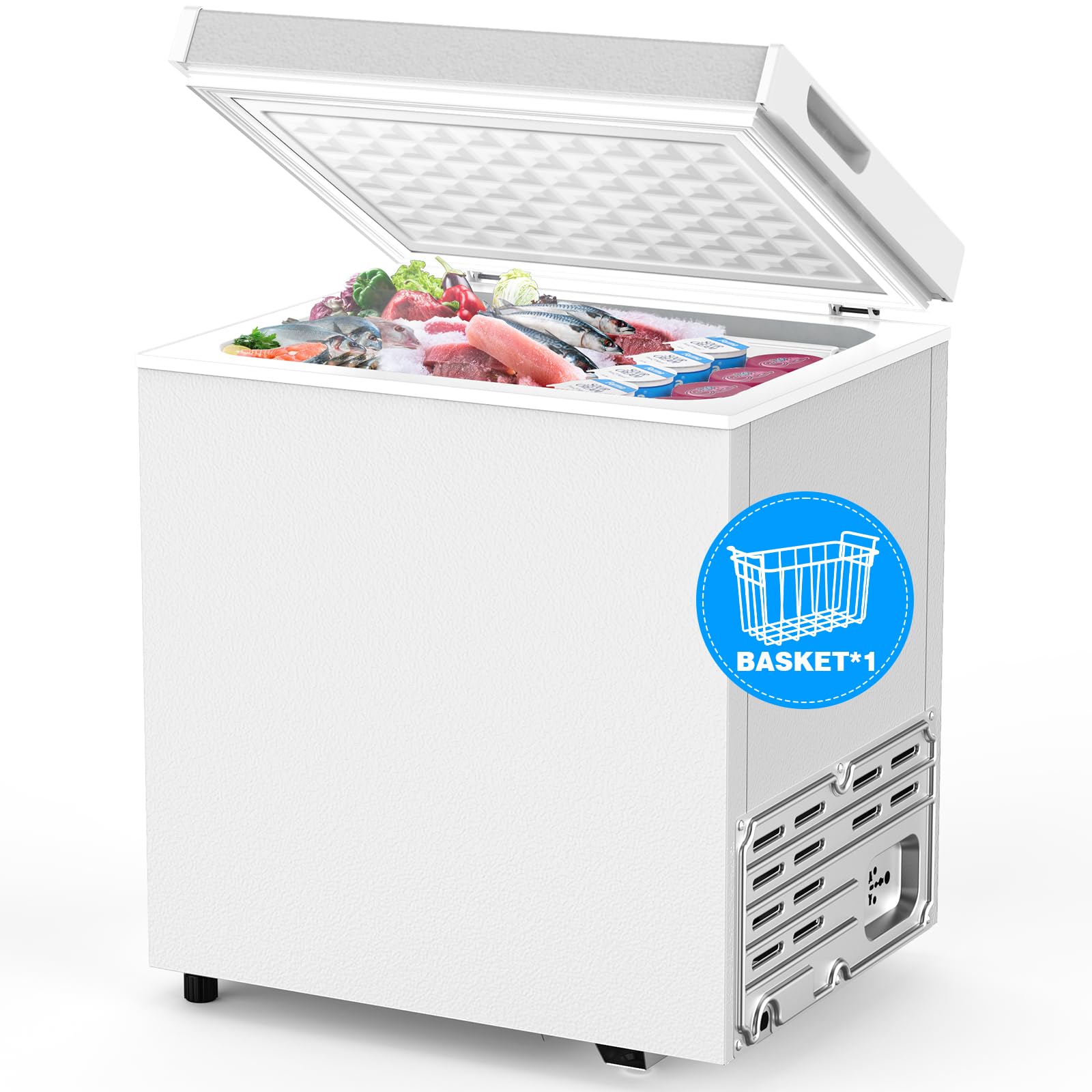 Joy Pebble 1.8 Cu.Ft Chest Freezer with Removable Basket and Bottom Defrost Water Drain Freestanding Top Open Door, Deep Freezer, Mini Freezer with Adjustable 7 Thermostat for Home/Apartment, White