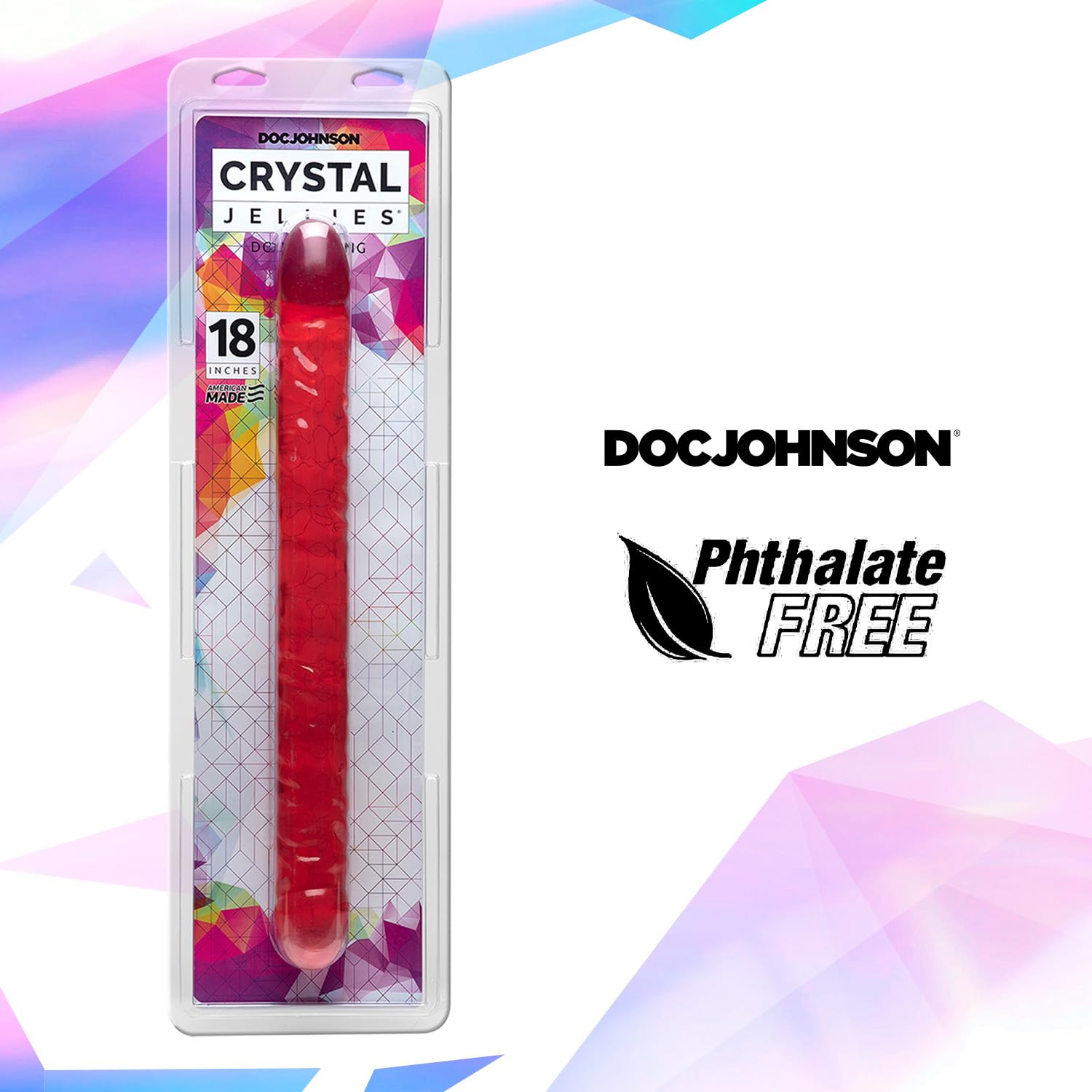 Doc Johnson Crystal Jellies - Double Dong -18 Inch - 1.8 Inches Wide - Double Sided Dildo - Proudly Made In America - Purple: Veined Pink