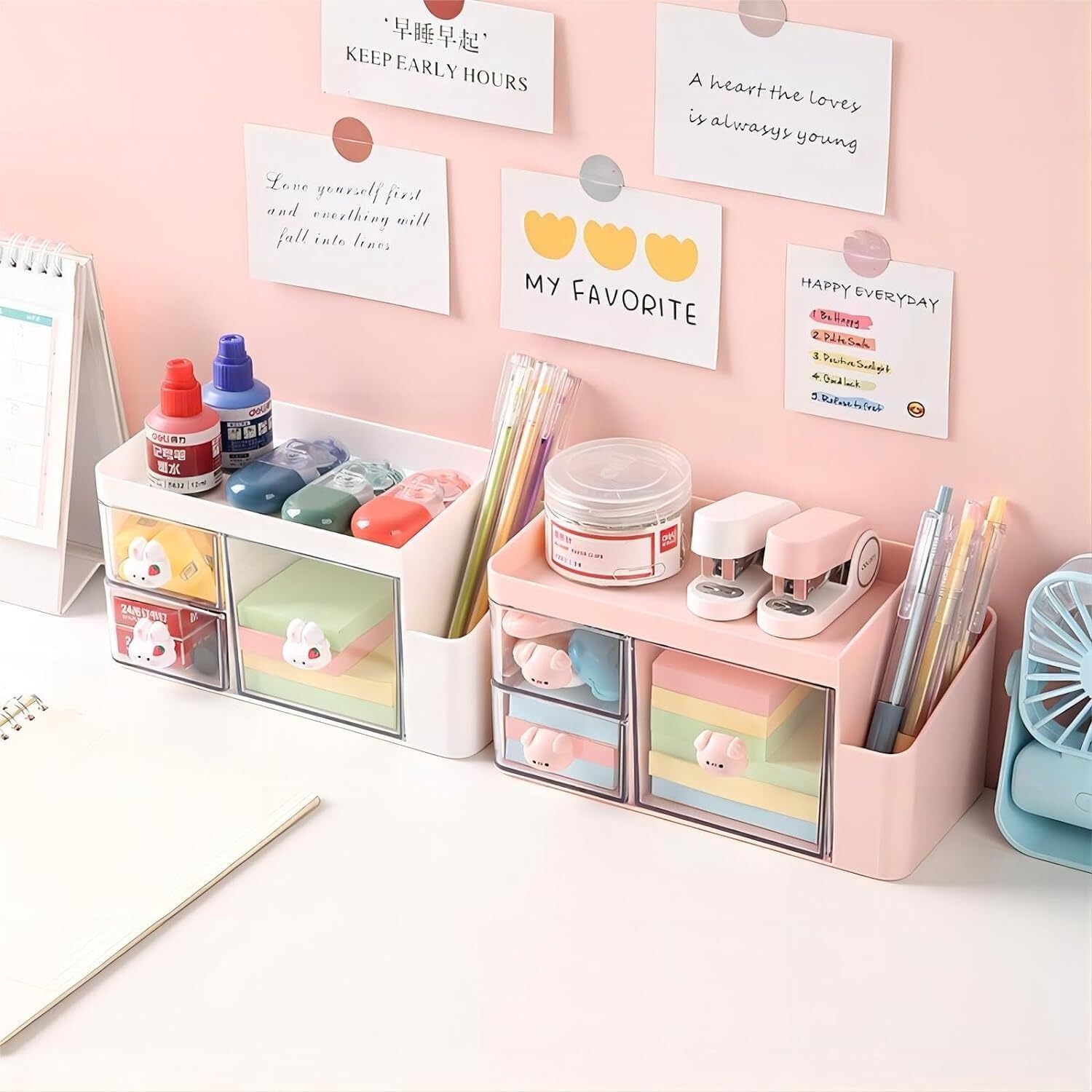 Schreibtisch Organizer Schreibtisch-Organizer Mit 2 Schubladen, Bürobedarf-Organizer Für Den Schreibtisch, Niedliches Schreibtischzubehör Kunststoff Büro(A)