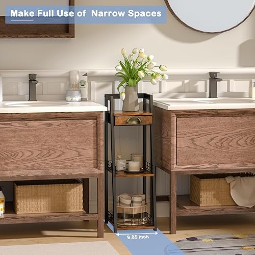 Miniatura 4 de keomaisyto Estantes de baño estrechos de 3 niveles con cajón, organizadores y almacenamiento de baño, estante de escalera de piso abierto, unidad de