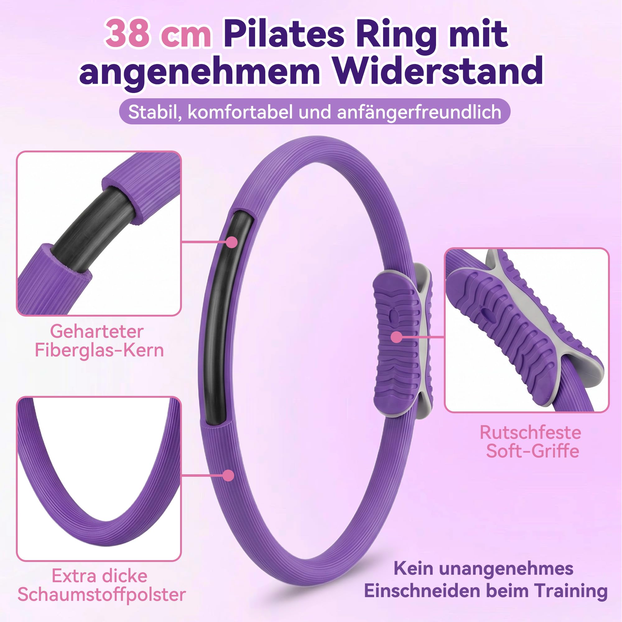 Pilates Set für Anfänger, für Fitness und Training zu Hause | Pilates Ring Set mit Ball, 5 Widerstandsbändern, Socken und 4-Wochen-Plan für Damen, Kraft, Balance und Beweglichkeit