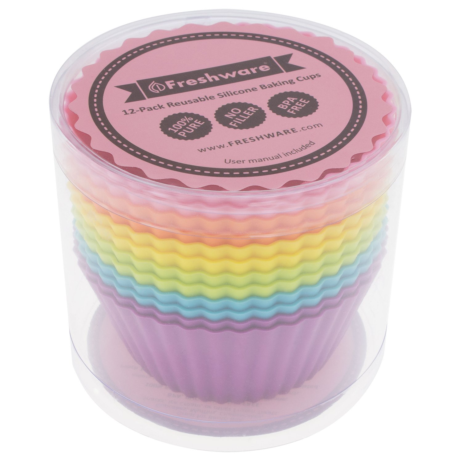 Freshware 24-Pack Silicone Standard Round Reusable Cupcake and Muffin Baking Cup
