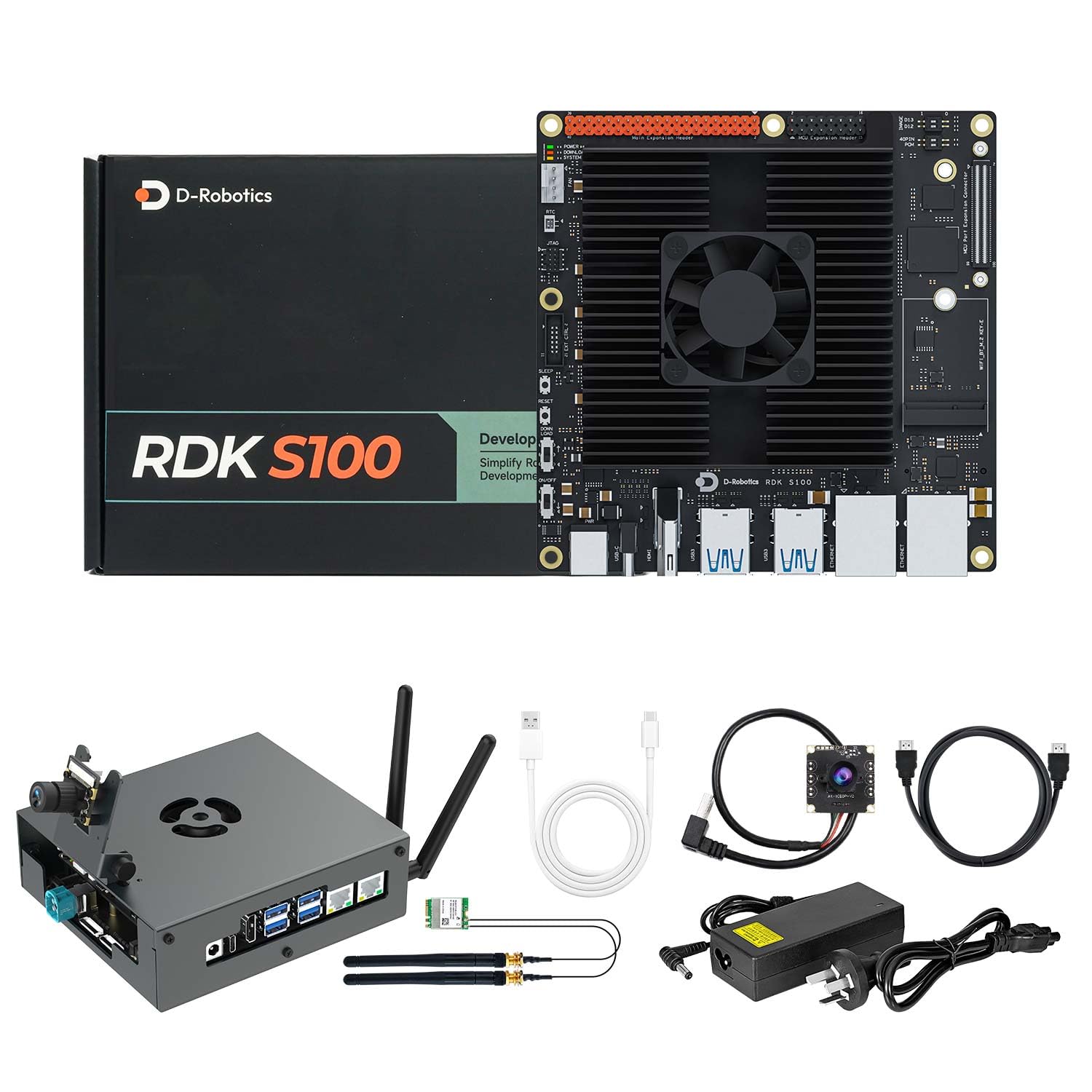 Yahboom RDK S100 AI Development Board Kit 80TOPS,with USB Camera,64GB Emmc, Network Wireless Card,Protective Case,HDMI Cable,for Mechanical Engineers Develop