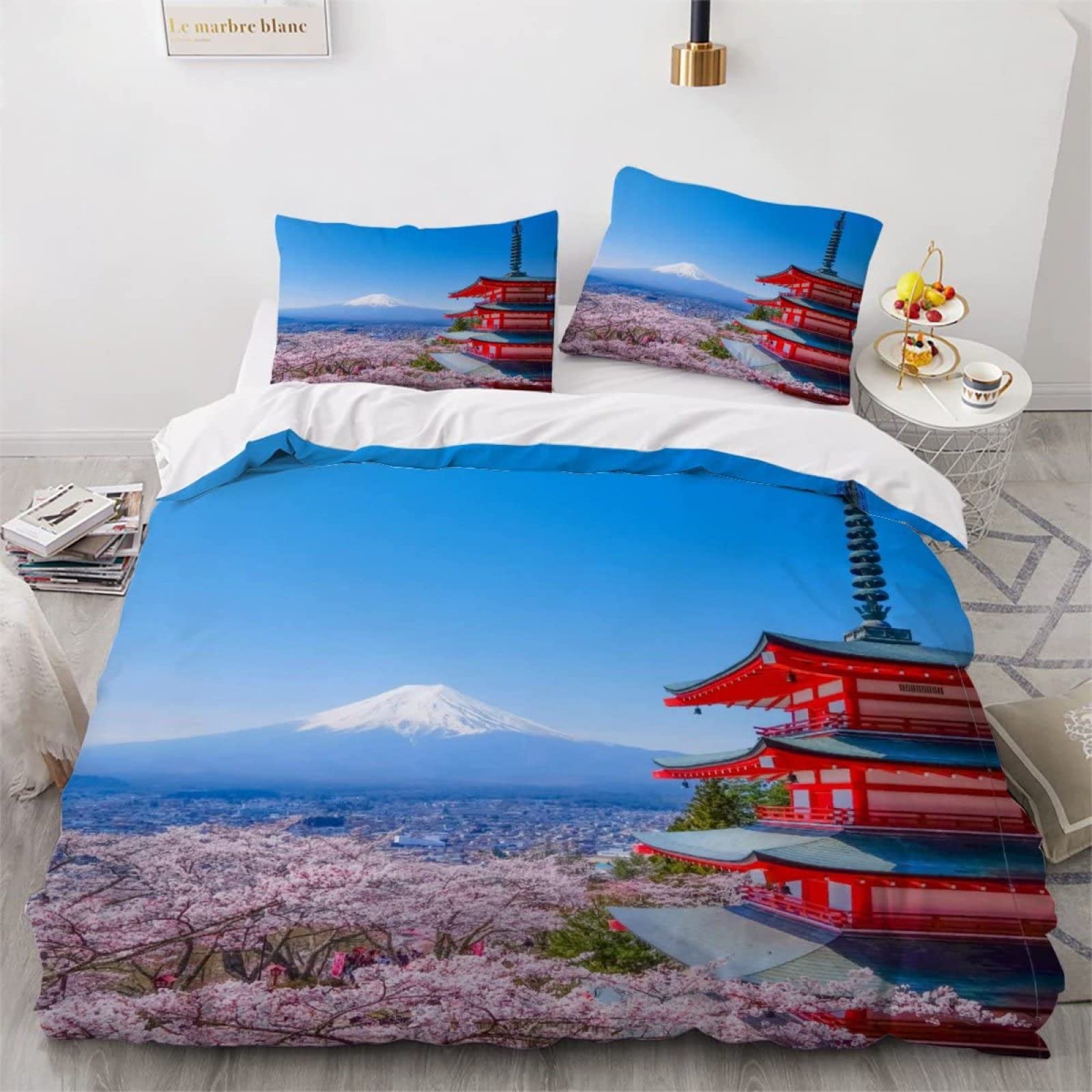 Housse de couette 220x240 architecture japonaise pour chambre ado et adulte zen