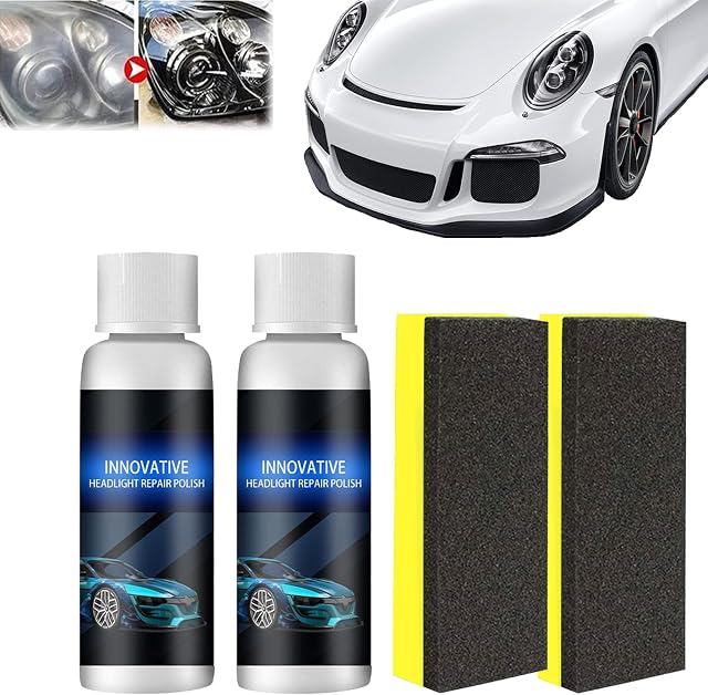 zxcvb Car Headlight Repair Fluid, 2 Pcs Auto Headlight Restoration Liquid, headlight cleaner and restorer kit, for Polishing, Restoring Dull Yellow Headlamp (60 ML)