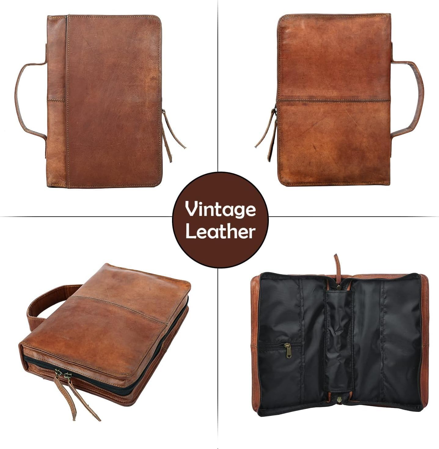 Funda de cuero de primera calidad con asa, organizador de libros, bolsillo trasero de almacenamiento (10 pulgadas de alto x 6 pulgadas de largo x 2 pulgadas de ancho)