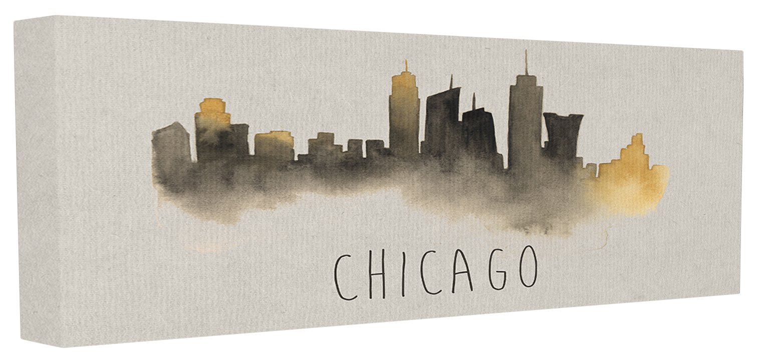 Stupell Industries Chicago Skyline Silhouette Stretched Canvas Wall Art, 10 x 1.5 x 24, Multi-Color