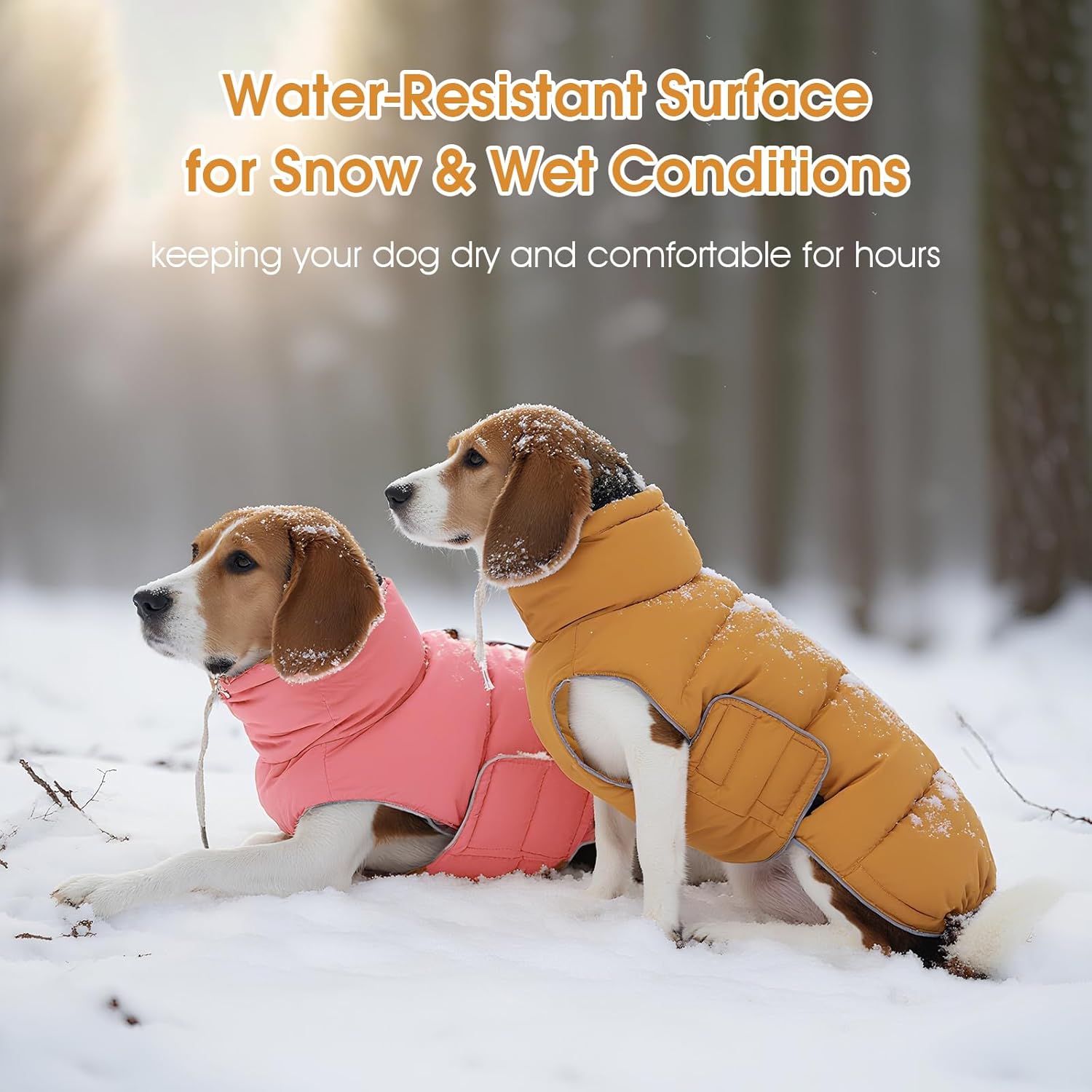 FUAMEY Dog Puffer Jacket for Large Dogs,Dog Cold Weather Coats Winter Dogs Down Jackets Waterproof Pet Snowsuits Warm Puppy Winter Vest Turtleneck Pets Adjustable Jackets Coats Mustard Yellow L