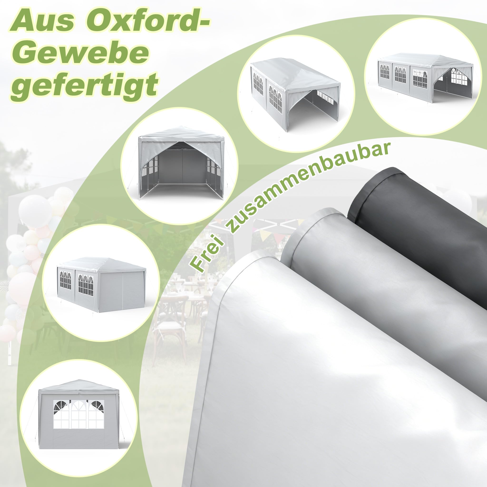 ACXIN Gazebo da giardino, 3 x 6 m, con 6 pannelli laterali, impermeabile, robusto telaio in acciaio, protezione solare e resistente alle intemperie, tessuto Oxford, gazebo da giardino o barbecue per