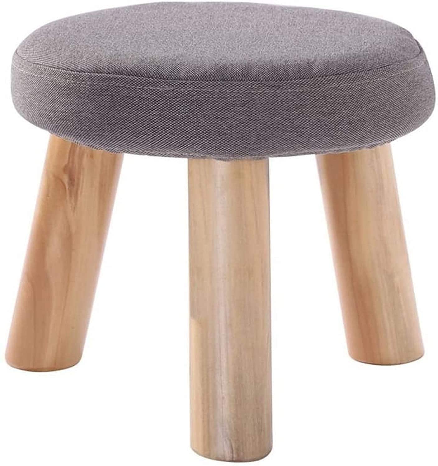 Tabouret rond rembourré en bois massif gris CHEWYNP 28x28x25cm