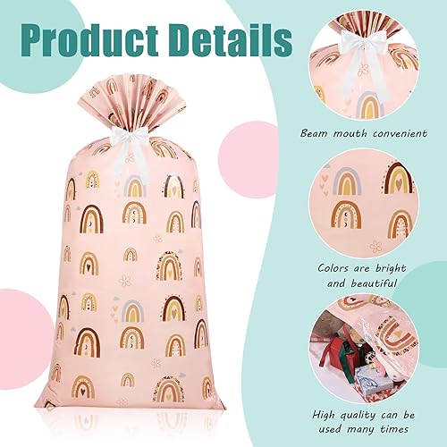 Miniatura 3 de Teling 2 bolsas de regalo de plástico bohemias grandes de 70 x 40 pulgadas, bolsas de almacenamiento de plástico de gran tamaño con 2 rollos de