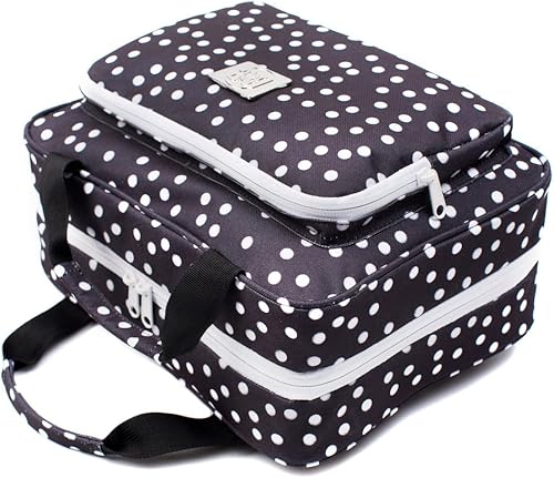 Miniatura 6 de Bolsa grande de cosméticos de viaje colgante para mujer, neceser de viaje y maquillaje cosmético con muchos bolsillos (lunares negros)