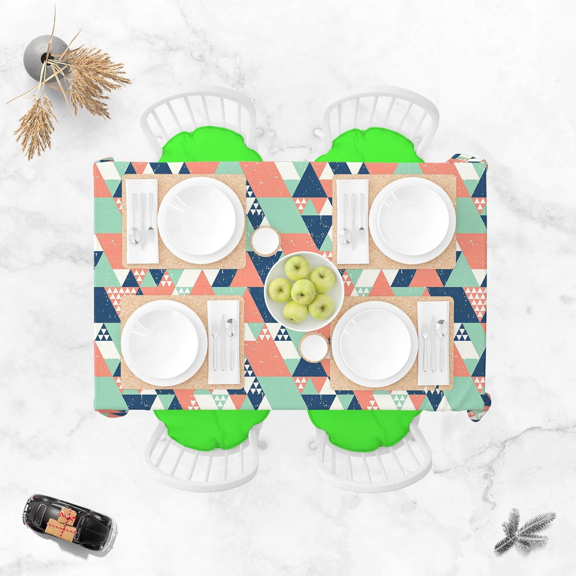 Colorful Triangles Cotton Canvas Table Cloth Cover for Dining & Center Table