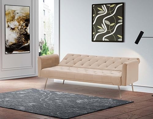 Miniatura 7 de Sofá cama plegable convertible de 71 pulgadas, moderno sofá biplaza de terciopelo con 2 almohadas, sofá cama futón con colchón y marco para sala de