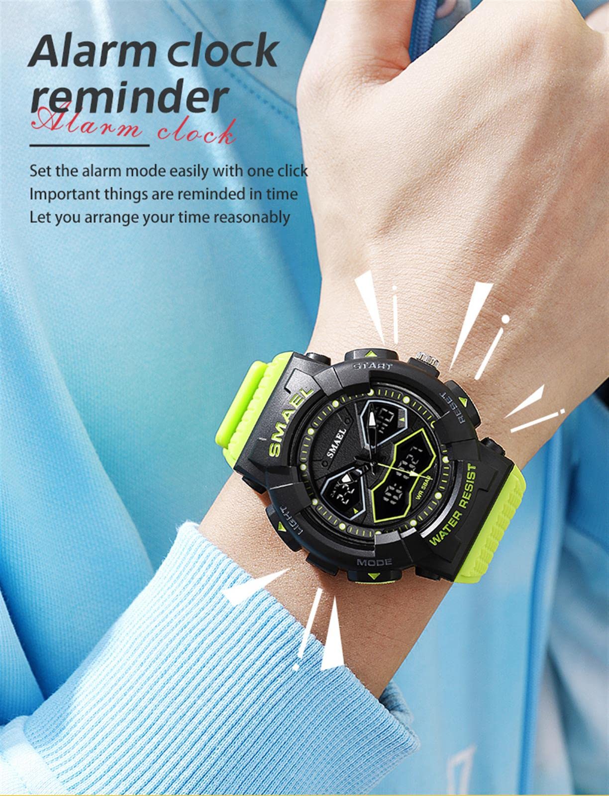 Montre Homme Digitale Outdoor Sport Grand Cadran Militaire Multifonction Étanche Montre LED Lumière Alarme Calendrier Date Montre