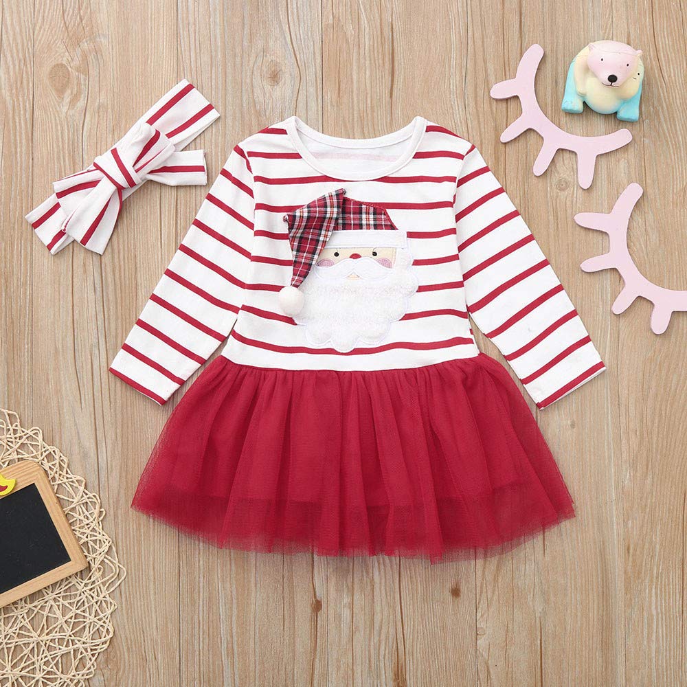 2025 Navidad Baby Tul Dibujos Animados Trajes Vestido Infantil Rayas Santa Vestido y Falda de Navidad
