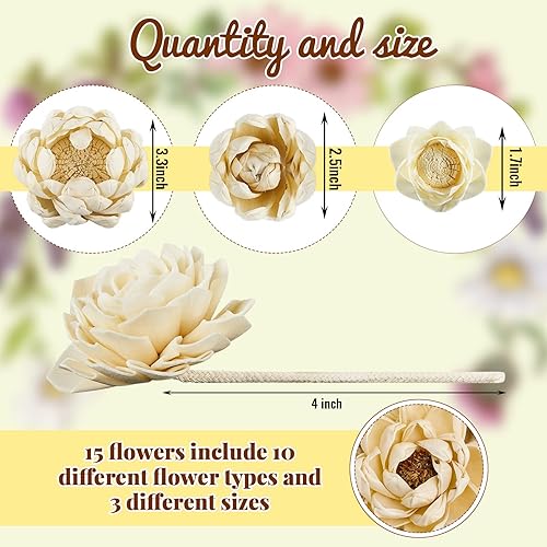 Miniatura 2 de Waydress Difusor de 15 piezas mixtas de flores Sola, material natural, aromaterapia, flores de madera, decorativas, aromaterapia, colocación,