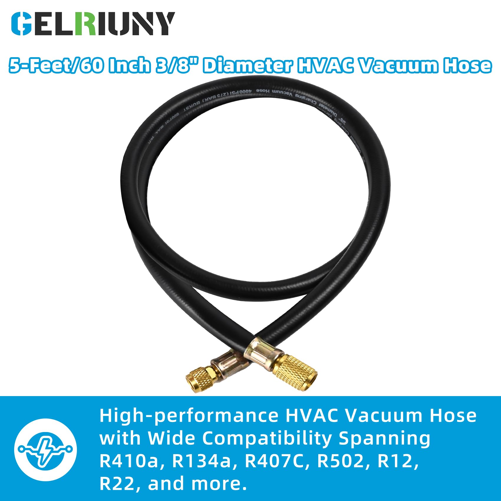 HV1S - Manguera de vacío de 3/8 pulgadas, accesorios: 3/8 pulgadas x 1/4 pulgadas, presión de trabajo: 800 (Psi), presión de ráfaga: 4000 (Psi), compatible con la mayoría de equipos de refrigeración y