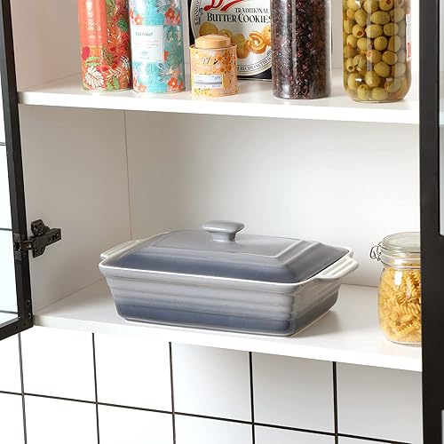 Miniatura 7 de LOVECASA Cacerola antiadherente de 4.5 cuartos de galón con tapa, bandeja para lasaña de 9 x 13 pulgadas, plato de cerámica para hornear para cenas,