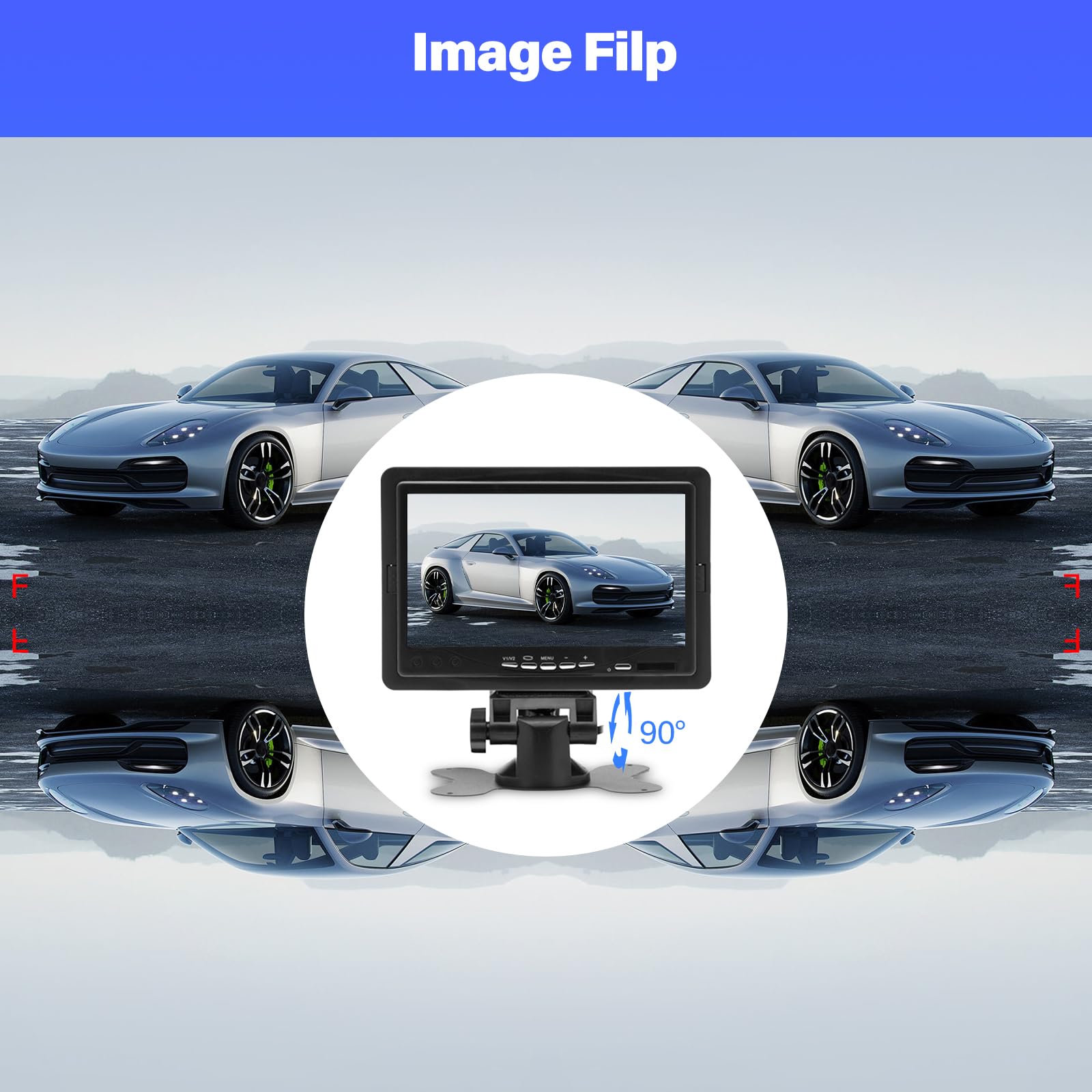 Monitor 7 Pulgadas con Camara Marcha Atras - Monitor de Coche con Soporte de cámara de Marcha atrás IP67 Impermeable 18IR visión Nocturna - 2 Cámaras retrovisoras+2 Cables para camión/autobús/Tractor