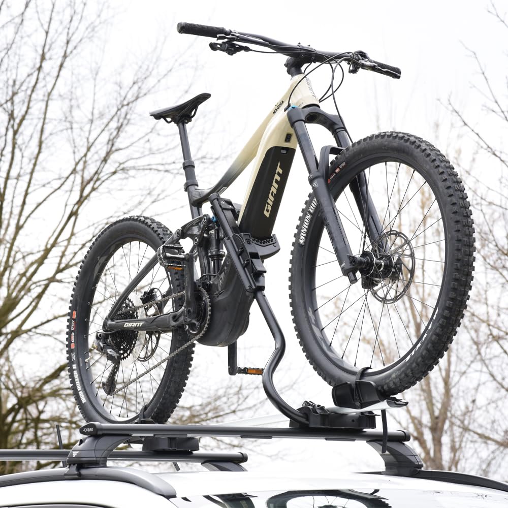 Portabici da Tetto FARAD Pesio Black Edition 2025 – Universale, Design Nero Opaco, Montaggio Rapido, Compatibile anche con E-Bike con Telaio fino a 100 mm, Omologato fino a 25 kg