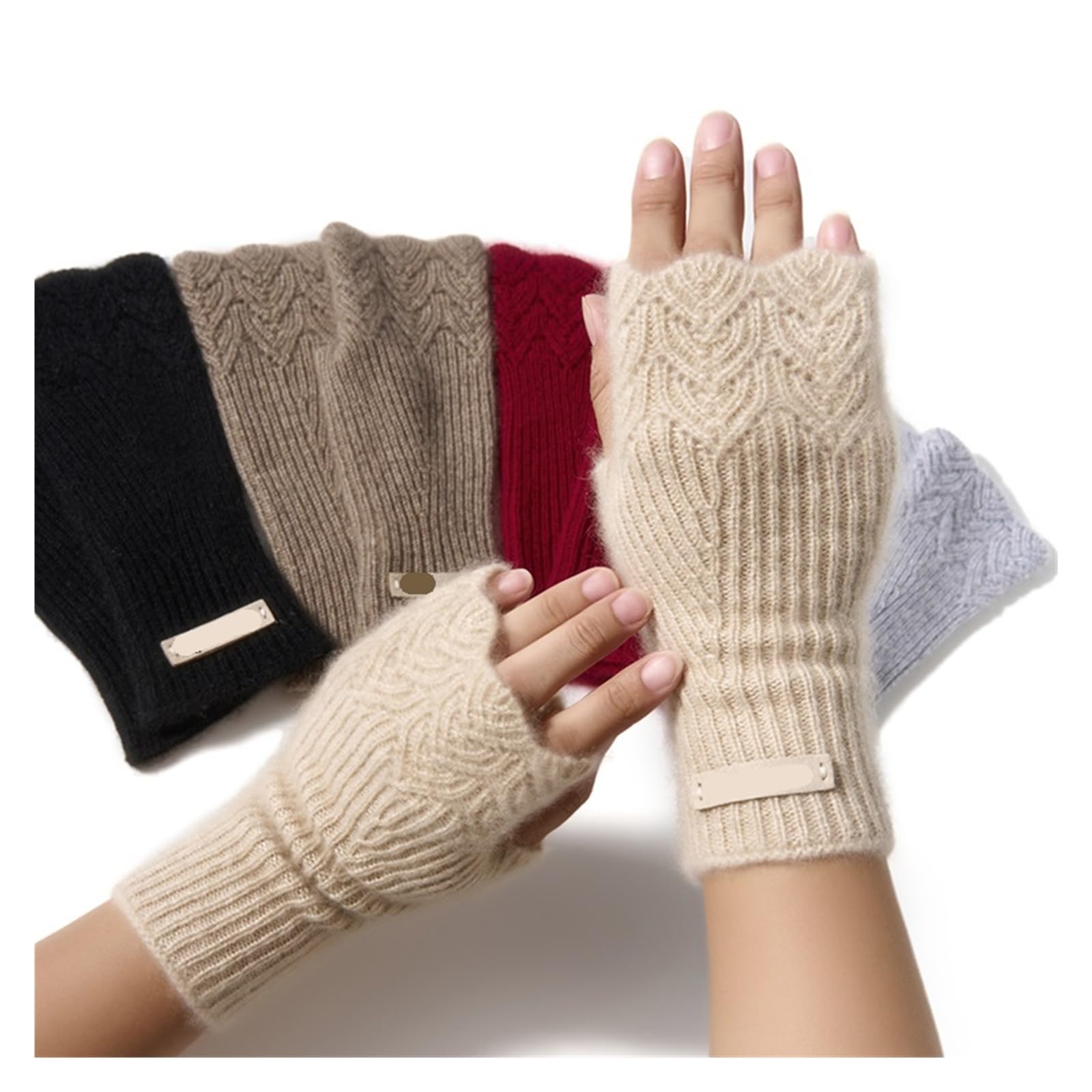 Generico Guanti Da Donna In Cashmere, Guanti Mezze Dita In Pizzo
