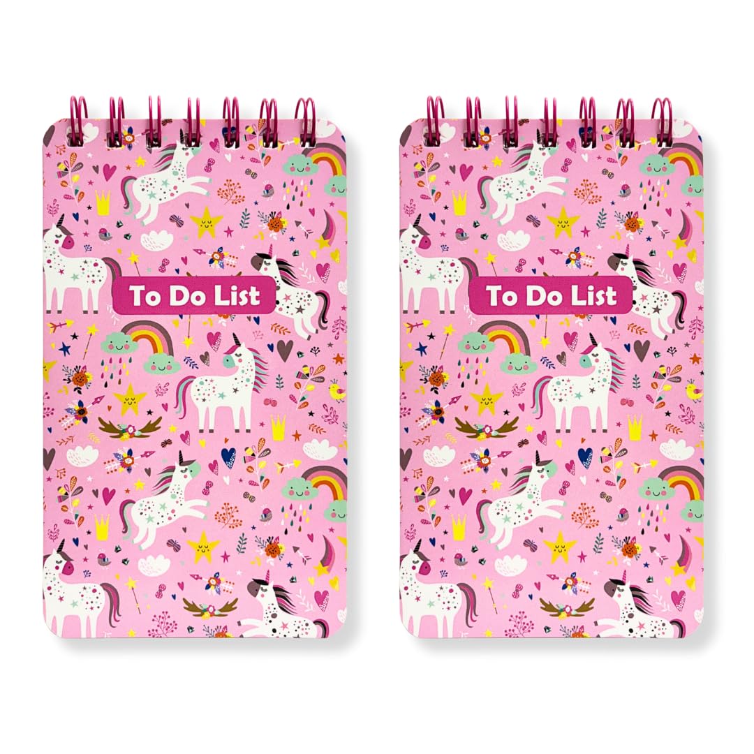Tot Tales To-Do List Set of 2 Size (17 x 10 cm) 192 Ruled Pages, 80 GSM Spiral Bound Notebooks for Daily Tasks, Checklists - Magical Unicorn Set of 2