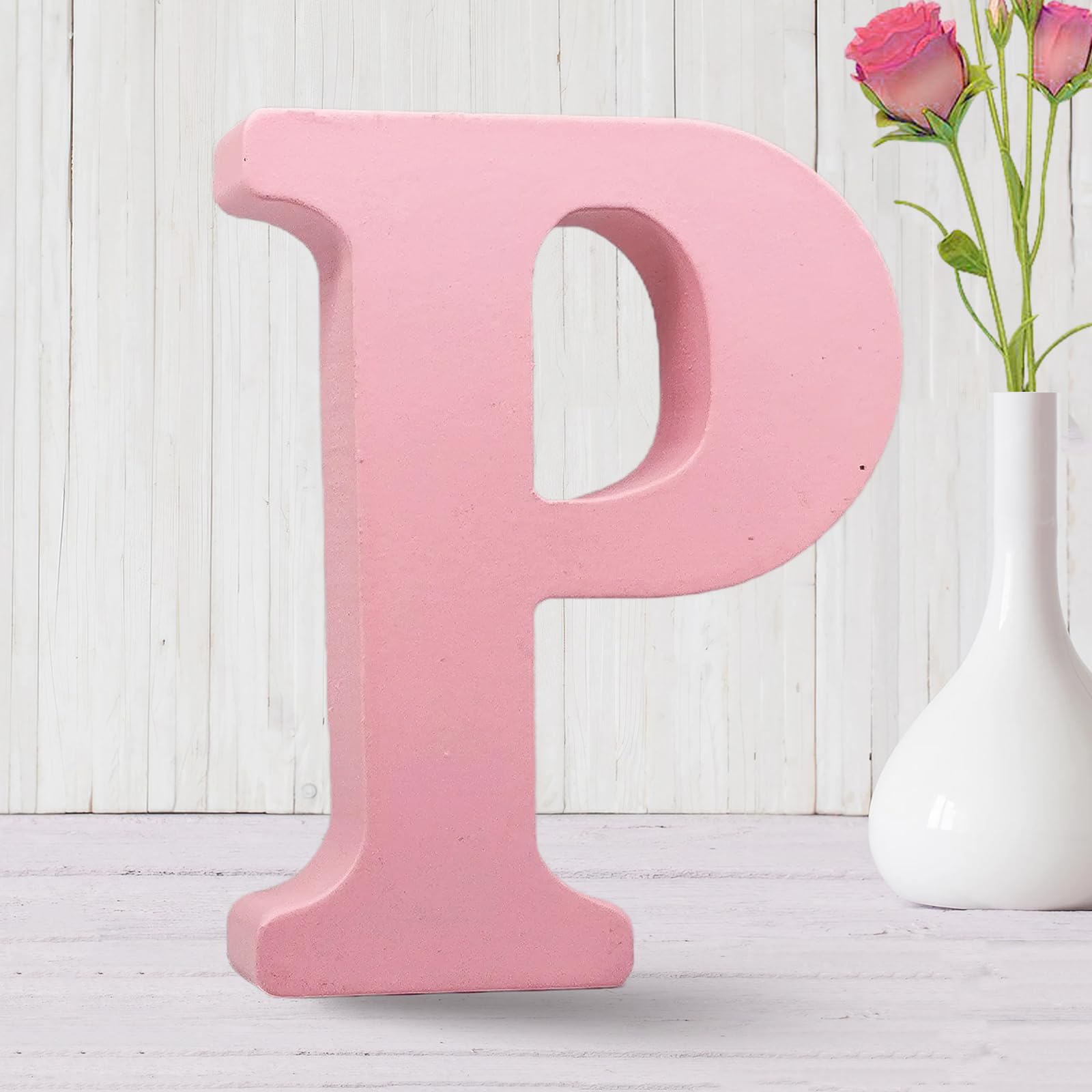 6 Inch Pink Wood Letters, Unfinished Wood Letters for Wall Decor Decorative Standing Letters Slices Sign Board Decoration for Craft Home Party Projects (P) — image 1
