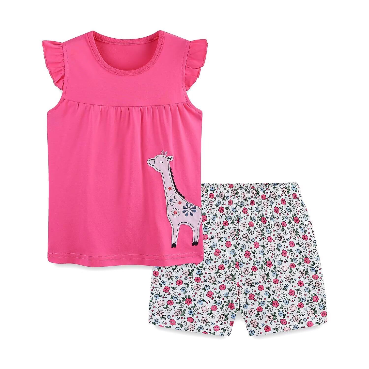 Girls Shorts Set Outfits for Toddler Girls T-shirts Clothing Sets Kids Summer Graphic Cotton Tops Tees 3-7 Years
