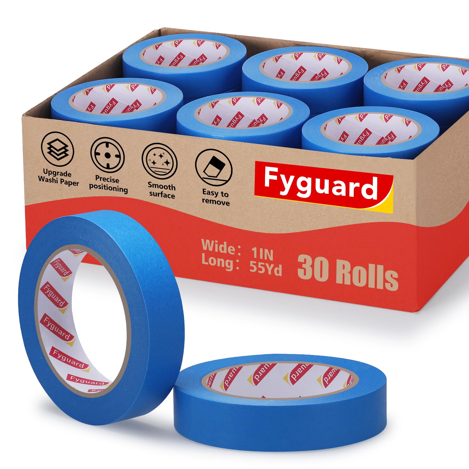 Lot de 30 rouleaux de ruban adhésif de peintre bleu, 2,5 cm de large, 2,4 cm de large x 1 600 m au total, ruban de masquage bleu en vrac, ruban washi résistant à la chaleur pour projets de