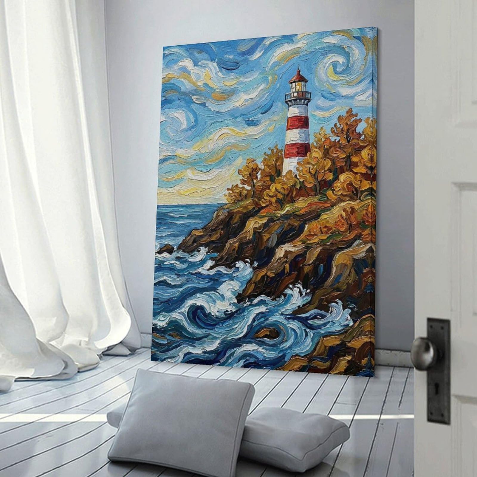 Junmoney Lighthouse on A Rocky Coast Canvas Wall Decor 12x18inch(30x45cm), for Workspace Walls, Study Corners Or Bedrooms, Decorative Artwork for Productive Spaces