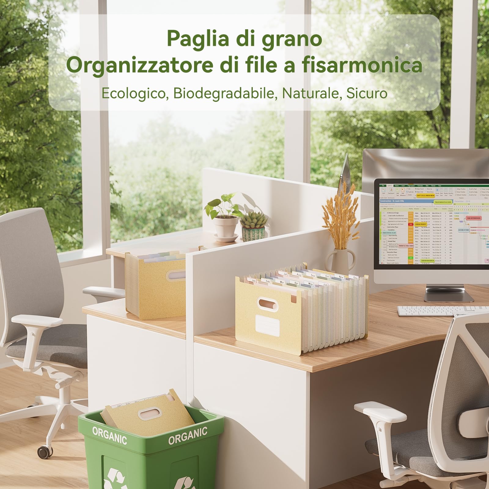 EcoStash Cartella Portadocumenti A4, 12 Tasche Porta Documenti in Paglia di Grano, Raccoglitore Documenti Espandibile, Apertura Superiore, Senza BPA, Ritorno alla Natura, Vita Sana - Giallo Grano