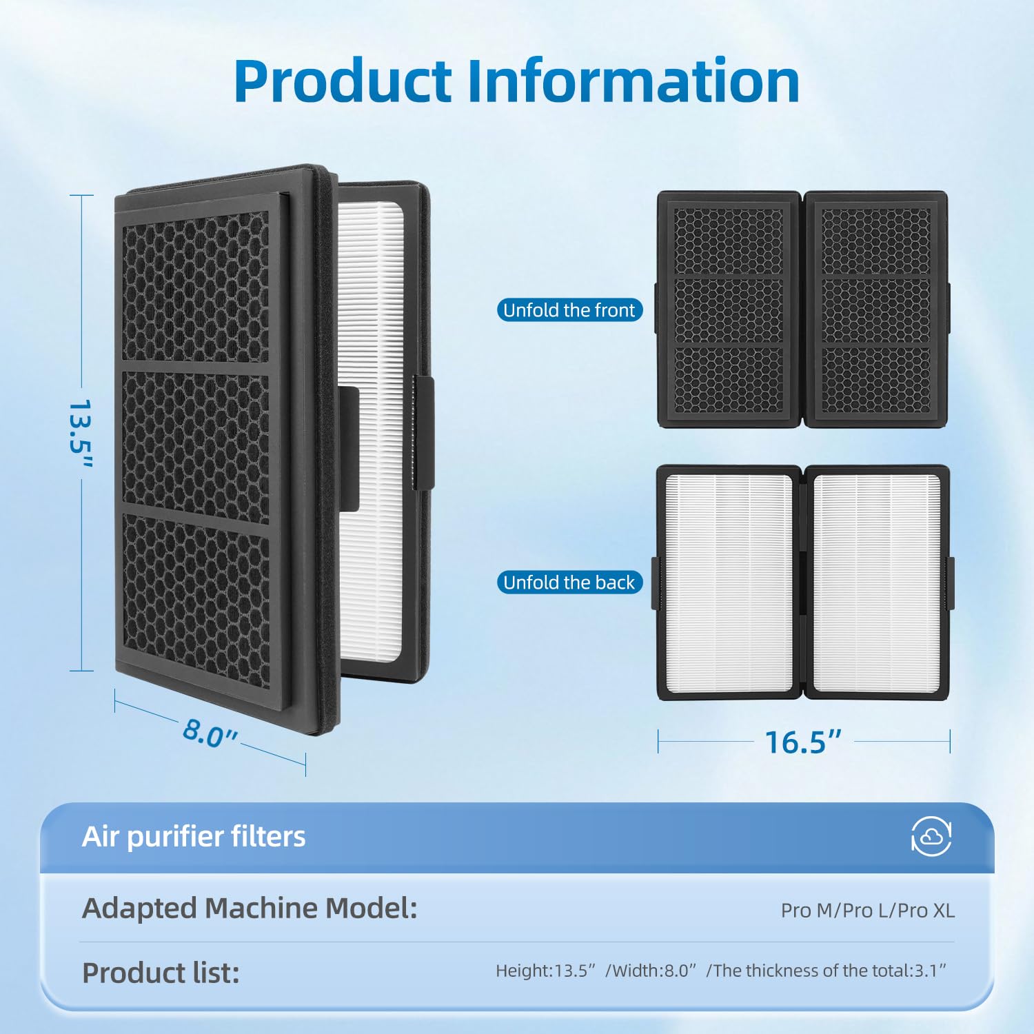 Pro M, L, XL Replacement Filter Compatible With Blueair Pro Air Purifier, HEPA and Activated Carbon Filter 2 Pack