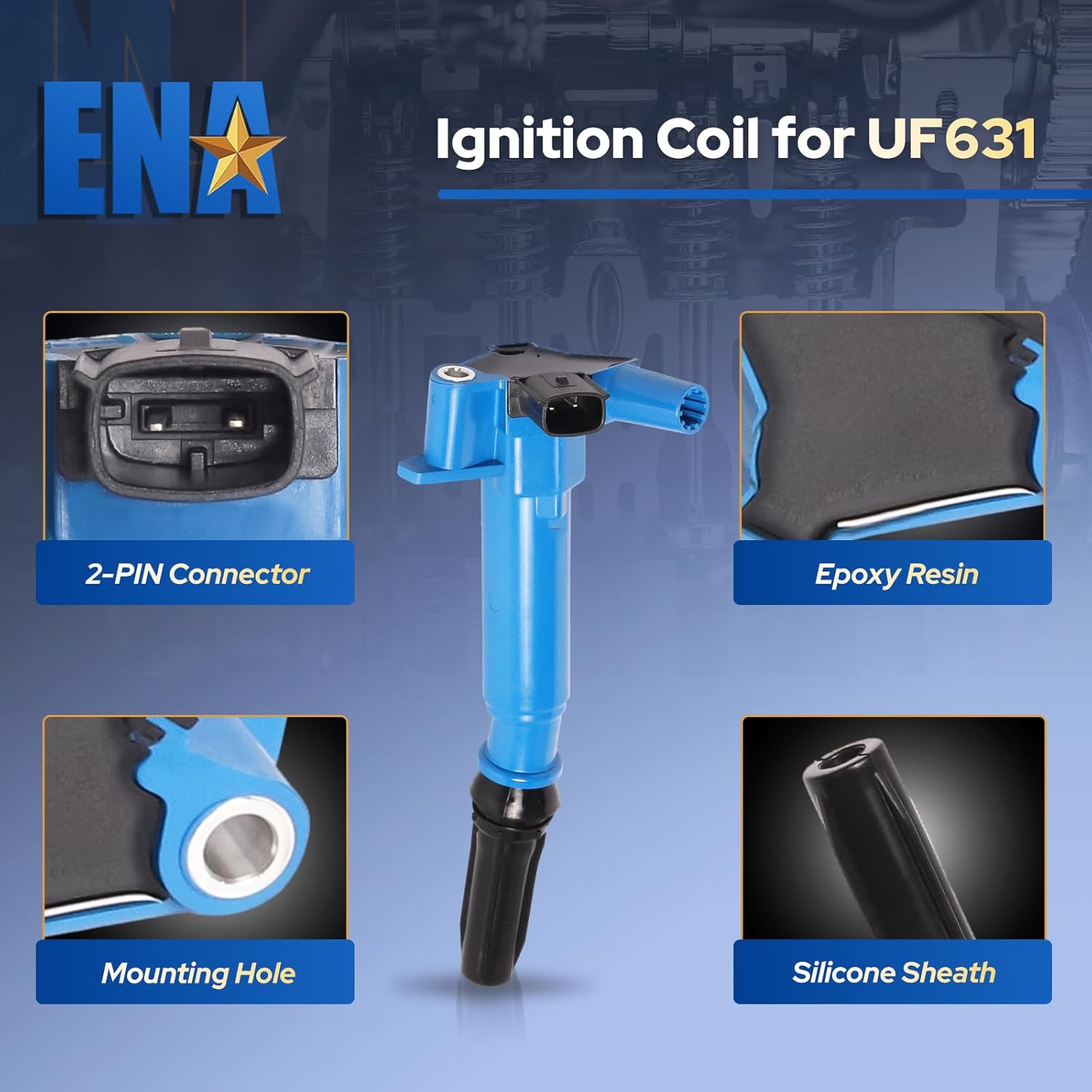 ENA Set of 8 Blue Ignition Coil with 16 Platinum Spark Plug and Wire Set Compatible with Ford F150 F250 F350 E350 Super Duty 2010 2011 2012 2013 2014 2015 2016 2017 V8 6.2L Replacement for UF631 UF639