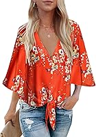 Vista 1 de Bluetime Womens Summer Tops Boho 34 Sleeve V Neck Tie Front Shirts Casual Floral Blouses