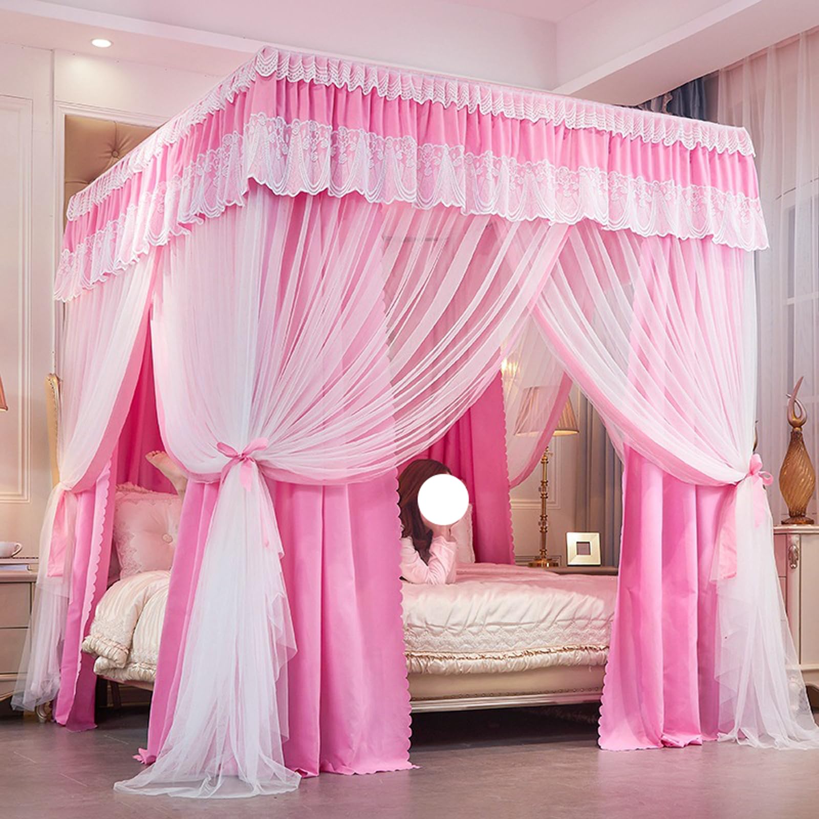 Rideaux de lit à baldaquin double épaisseur à quatre coins pour la décoration de chambre