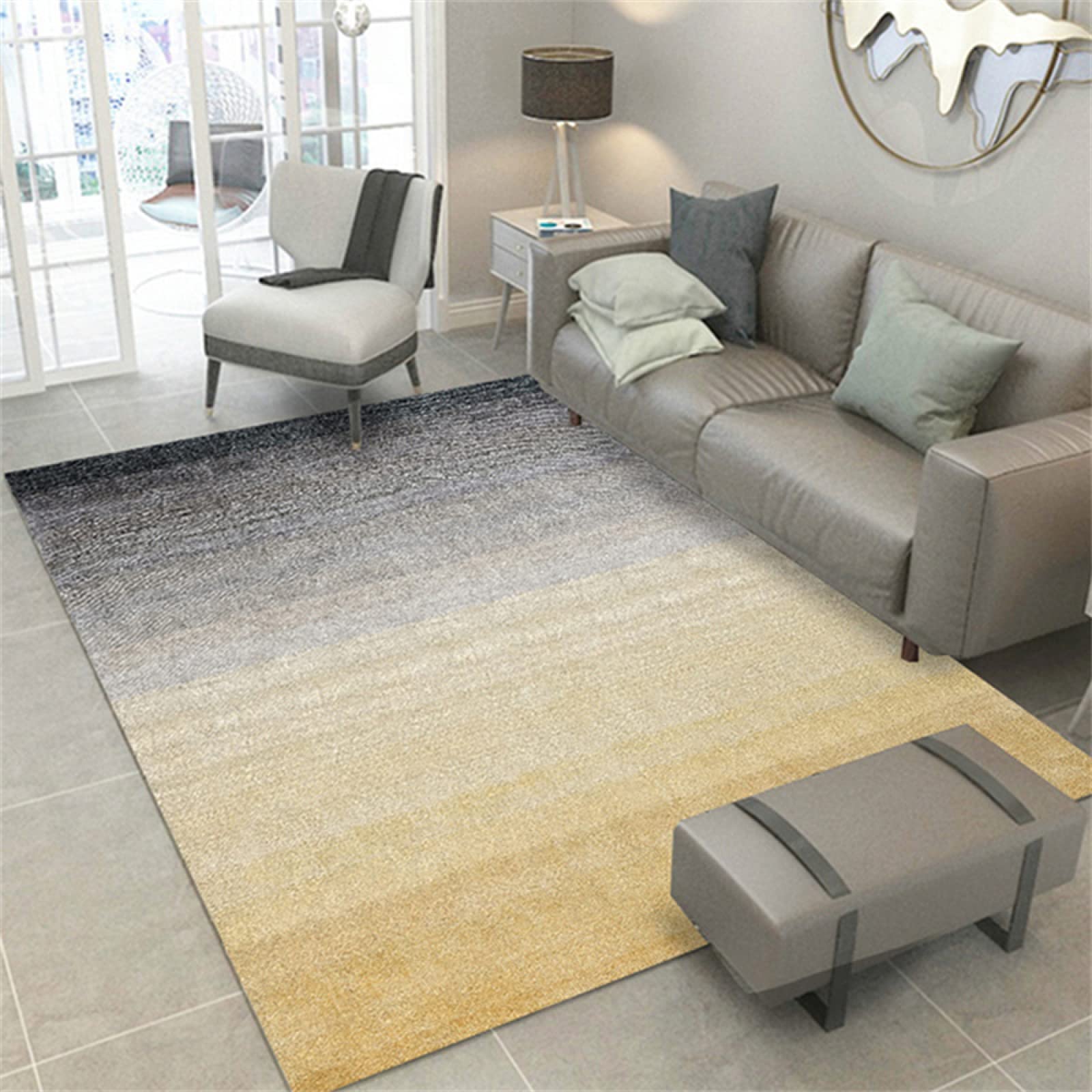 Tapis de chambre design graphique dégradé gris et jaune, l'élégance moderne 160x210
