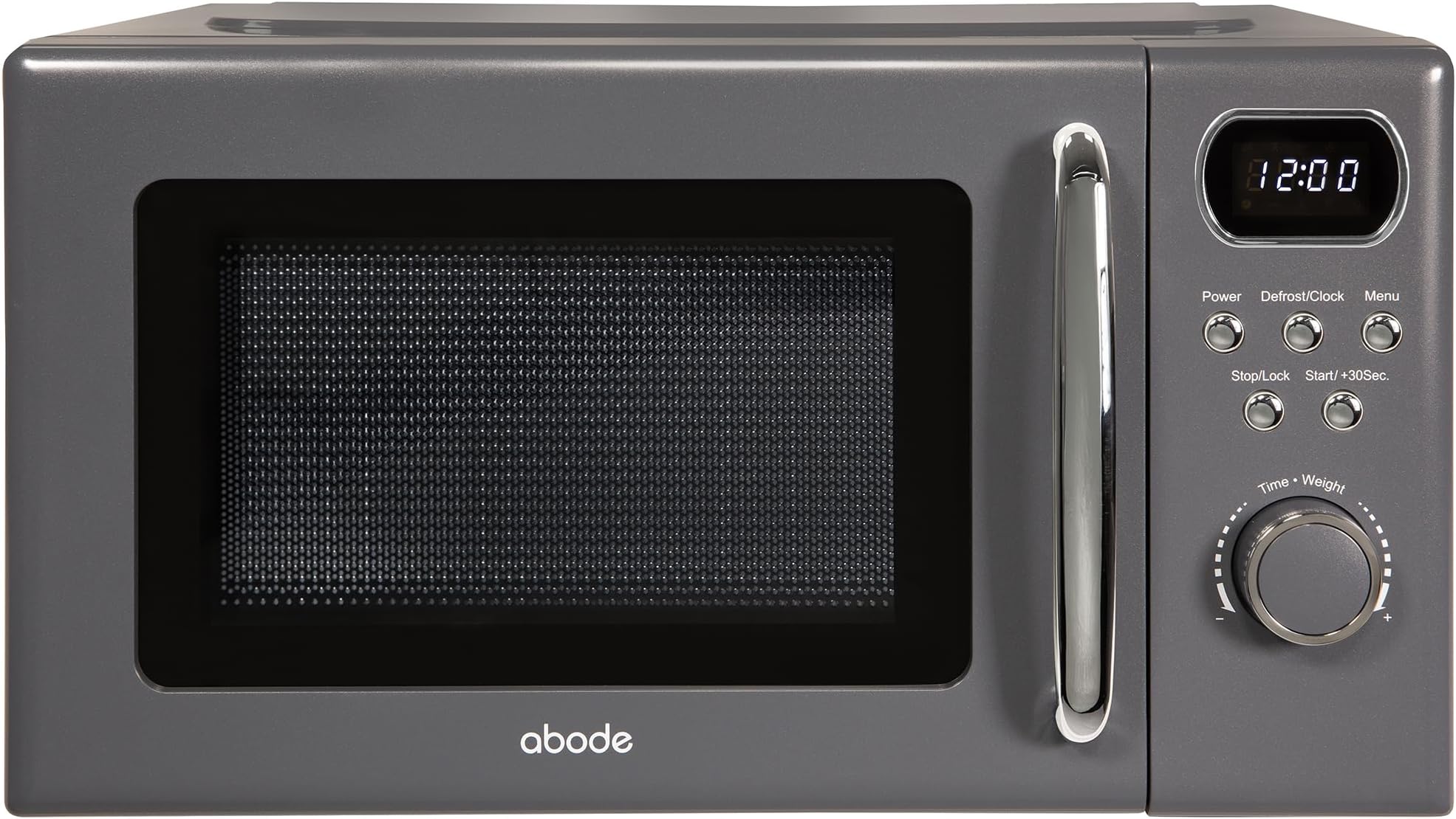 Abode Retro Microwave 20 Litre Grey Digital 800W, Mirror Finish, 8 Auto Cook Settings & Defrost, 5 Power Levels AMD2004G