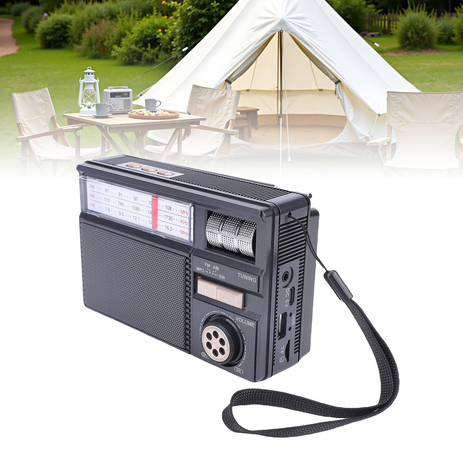 Gugxiom Solarne Radio Bluetooth, Przenośne Radio AM FM SW z Panelem Słonecznym, Akumulatorowy Głośnik Zewnętrzny na Kemping, Obsługa Odtwarzania Kart USB/TF (BLACK)