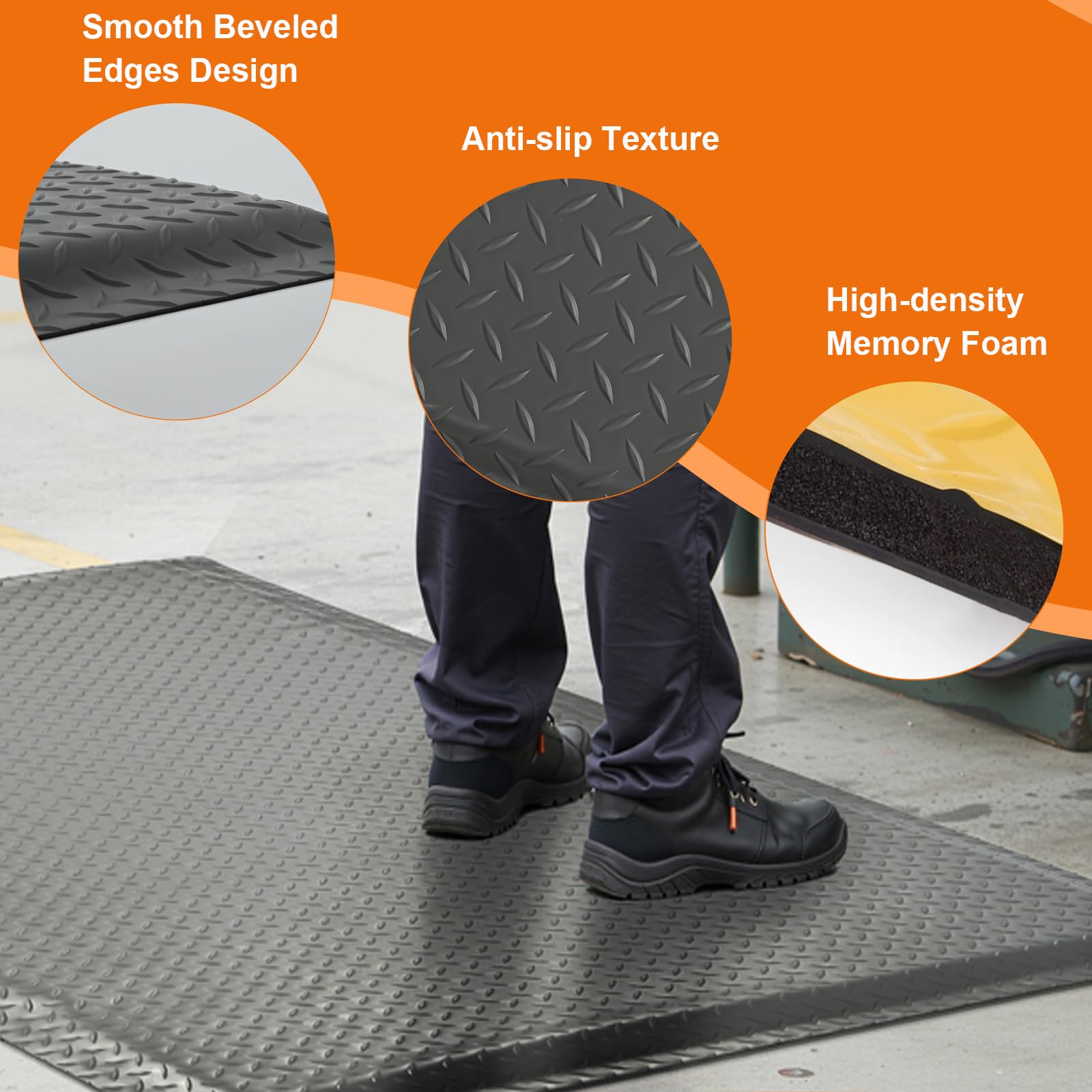 Nisorpa Anti Fatigue Mats Industrial 3' x 5' Ergonomic Standing Mat 15/16" Extra Thick Heavy Duty Commercial Diamond Plate Support Shop Floor Mat for Leg & Back Pain,Grey — Amazon image 4
