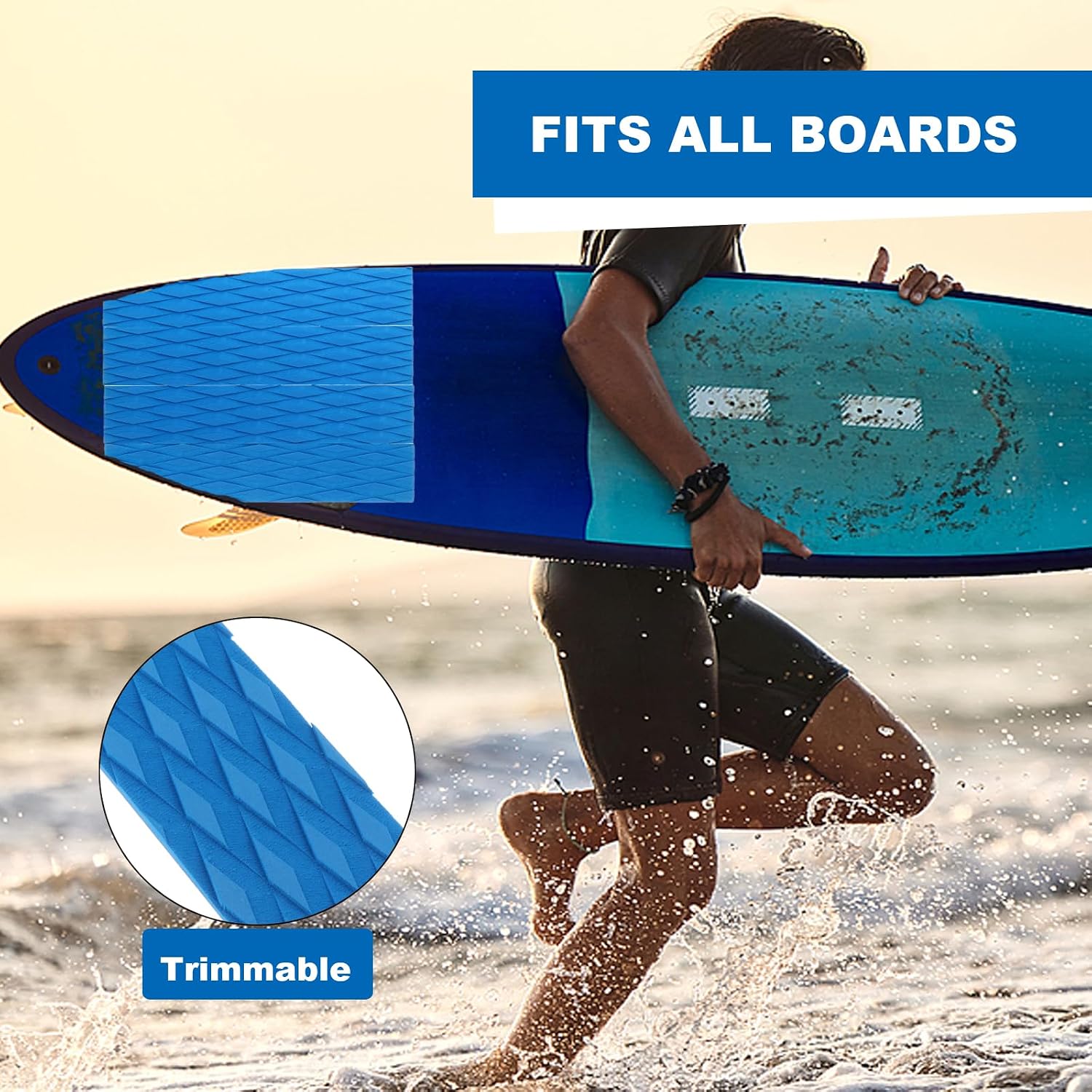 Surfboard Traction Pads,4Pcs EVA Deck Pad Grip Pad for Boards | Stomp Pad Surf, Maximum Grip, Strongest Adhesive, For All Surfboards, Fishboards, Skimboards