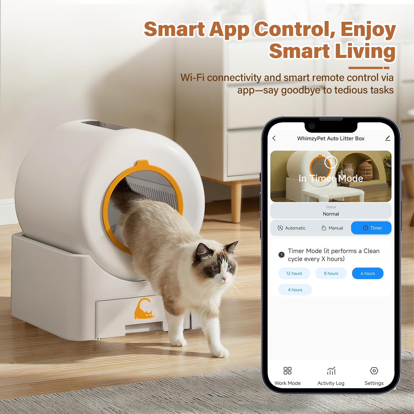 Automatic Self Cleaning Cat Litter Box, 75 L Large Capacity Smart Litter Box with Safety Sensors 1 Roll Trash Bags Included Whisper Quiet Cat Litter Box with App Remote Control for Multi Cats, White - image 3