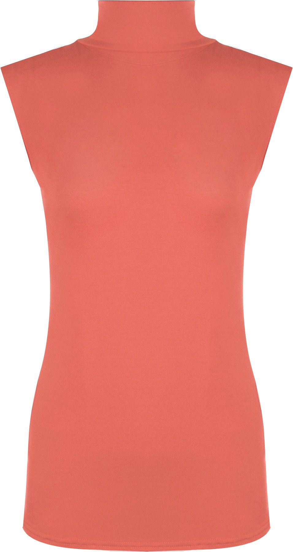 WearAll Womens Plus Size Plain Turtle Neck Sleeveless Ladies Top - Coral - 20-22