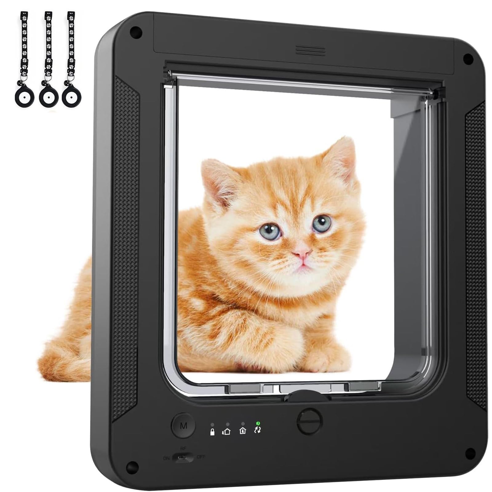 Intelligente Katzentür für Innen- und Außentüren, Automatische Sensor- Haustiertür mit 3 Halsband-Sensorschlüsseln, 4-Wege-Verriegelungs-Katzenklappe für Katzen und Hunde, Schwarz