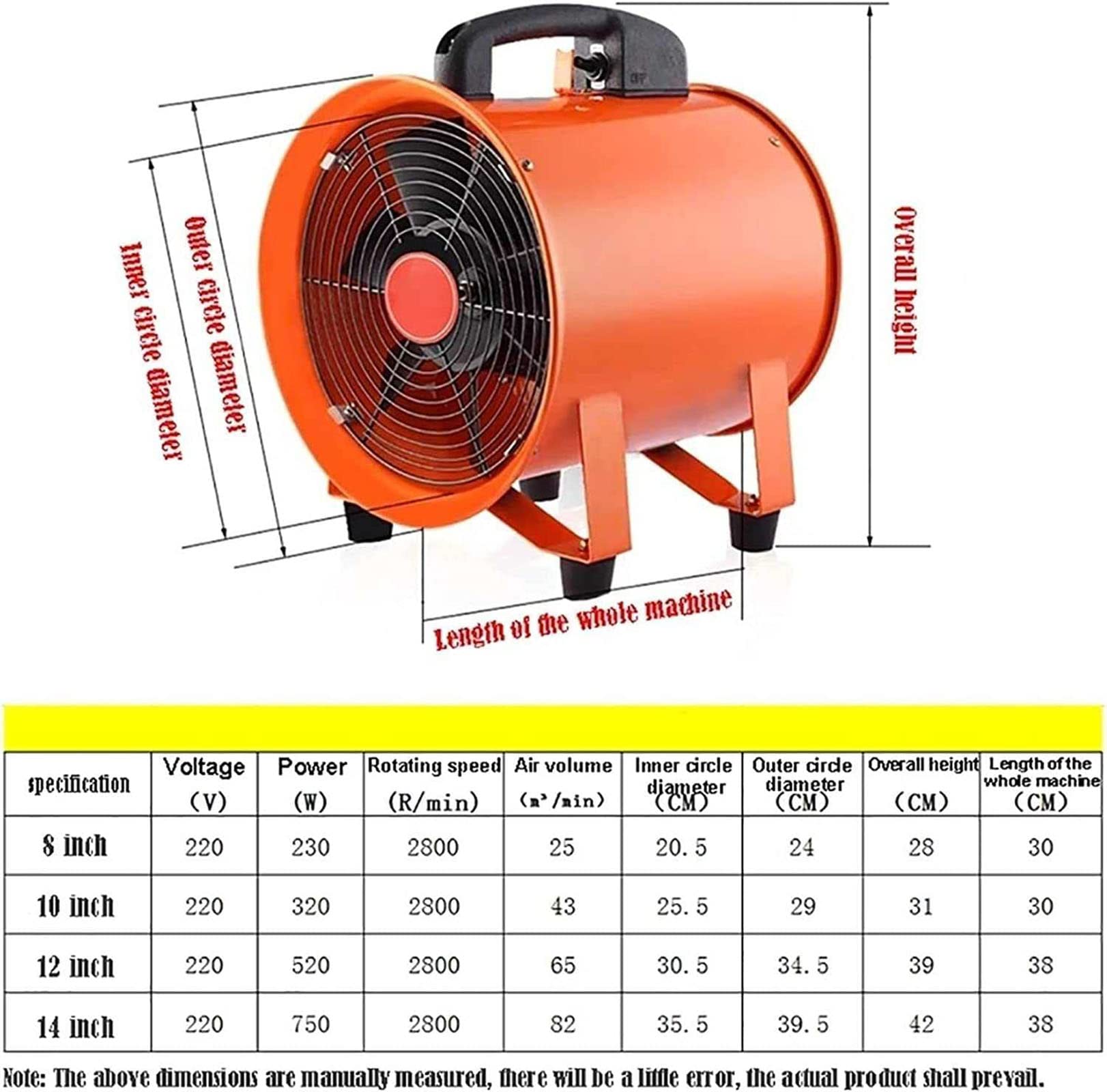 Aspiratore Industriale Portatile, Ventilatore di Scarico Commerciale per Officina, Estrattore di Fumi di Polveri del Ventilatore, Ventilatore a Basso Rumore con Tubo Flessibile da 5 M, per Seminterrat