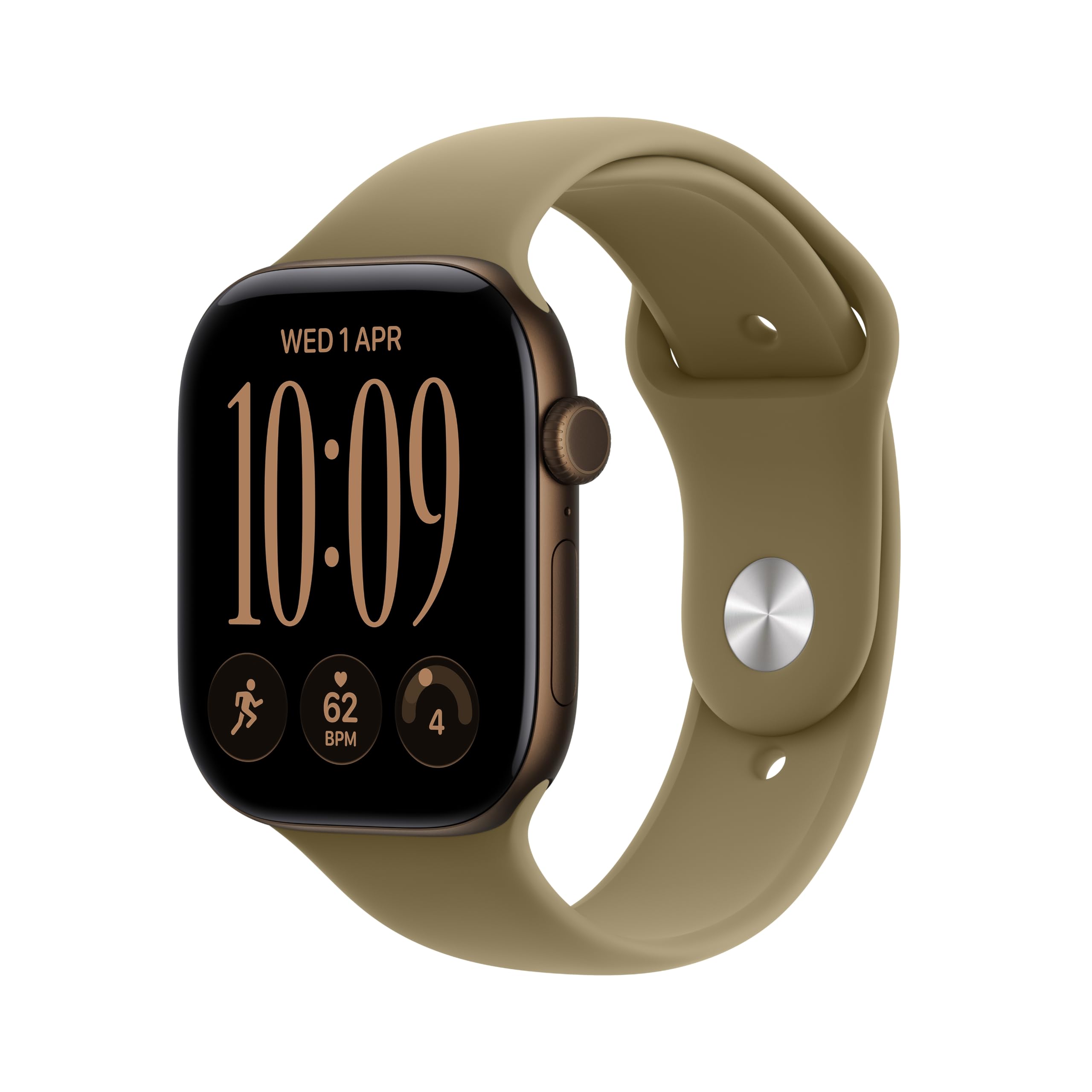 Apple Watch Series 12 GPS 46mm Smartwatch Dark Bronze Aluminium Case | Olive Sport Band - S/M. Health + Fitness + Sleep Tracking, Heart Rate, Safety