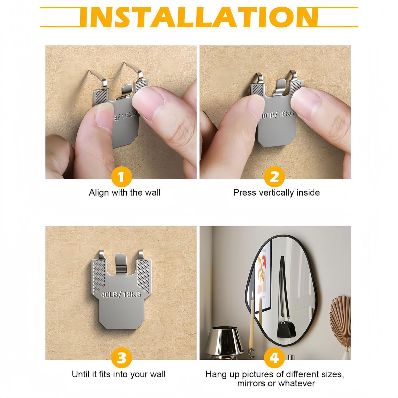 10 Pezzi Gancio per Quadri Ad Artiglio per Cartongesso, Ganci da Parete Per Appendere Specchi Foto E Kit per Appendere Quadri, Nessun Danno Gancio da Parete Resistente per Decorazione Camera
